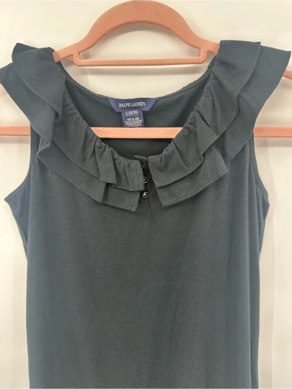 Ralph Lauren Girls Black Ruffle Hem Dress Size Large 12-14 Sleeveless 1298